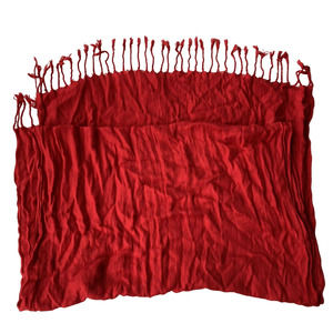 Pashima 100% Cashmere Women’s Scarf, Bright Festive Red Tasseled 68" X 27"